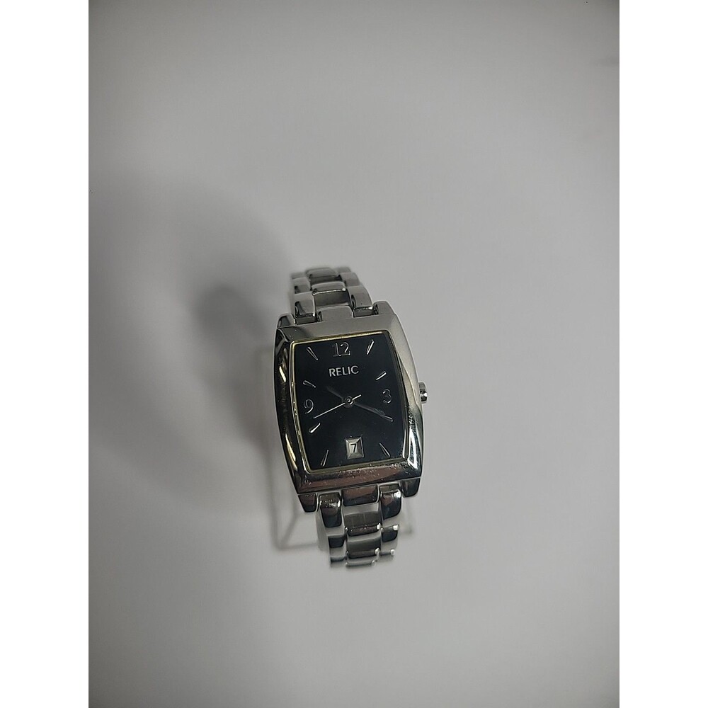 Vintage Relic Womens Wristwatch Watch Black Silver Tone Date Analog